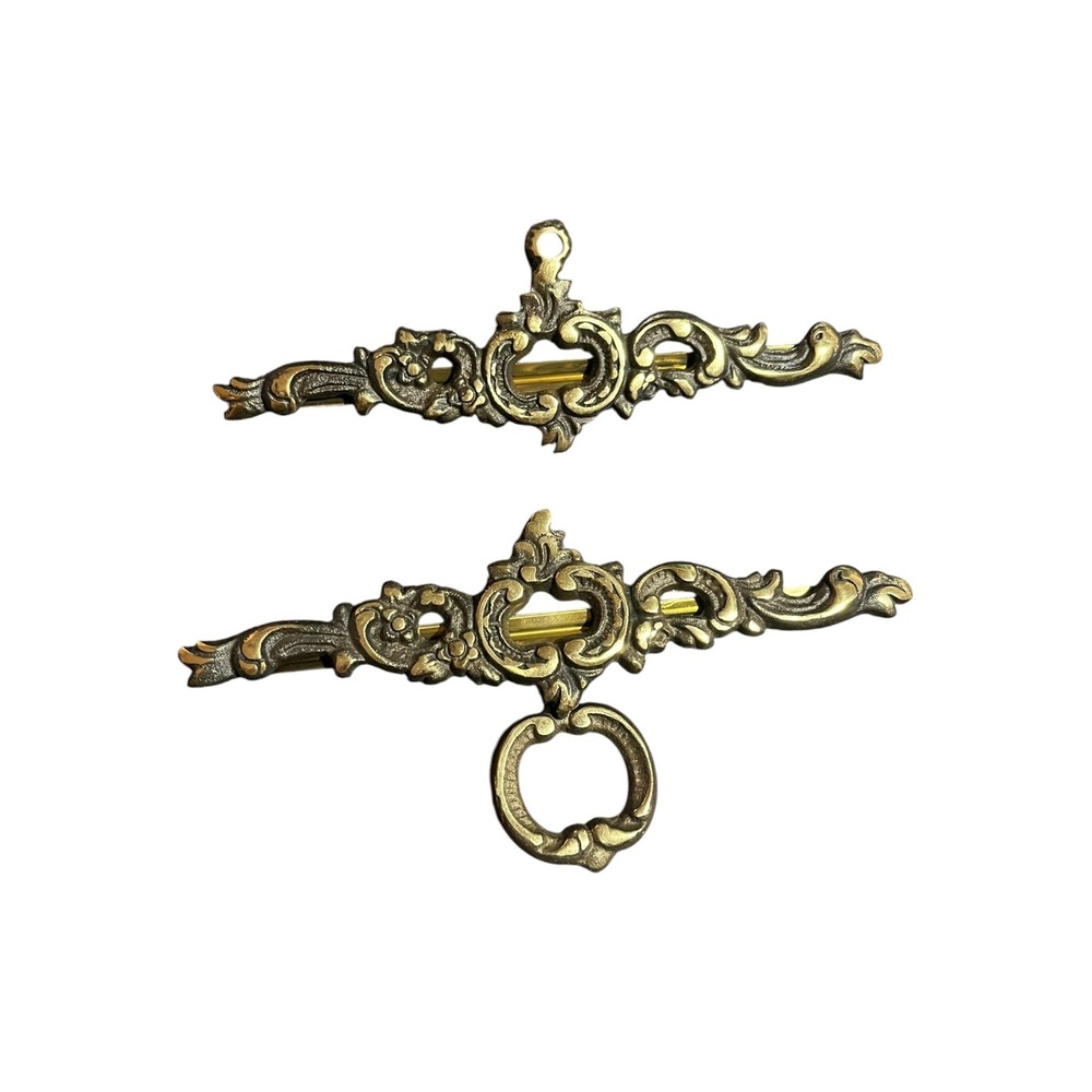 Vintage Brass Tapestry Hanger Ends Set Ornate Scroll French Rococo Wall Decor 7"